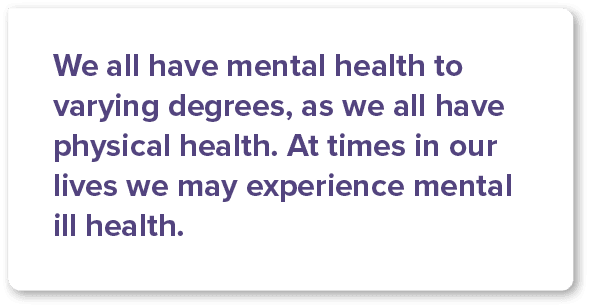 We all have mental health to varying degrees, as we all have physical health  At times in our lives we may experience   