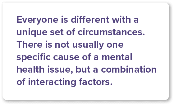 Everyone is different with a unique set of circumstances  There is not usually one specific cause of a mental health    